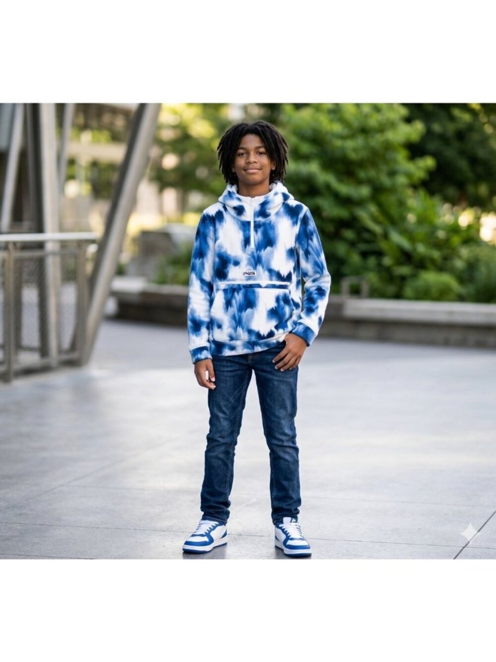 Abercrombie & Fitch Boys Tie Dye Pullover Thick Hoodie Blue/White Size 15/16